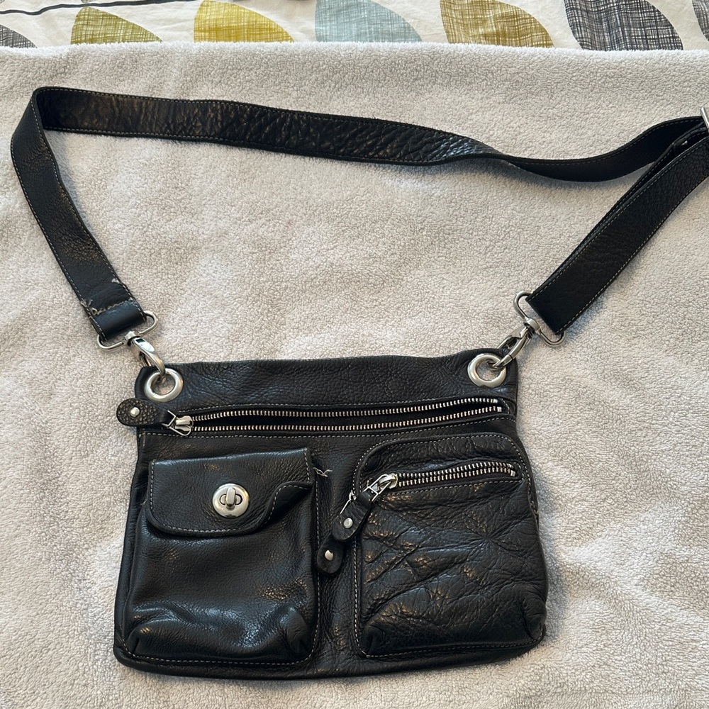 Roots Black Leather Crossbody Bag